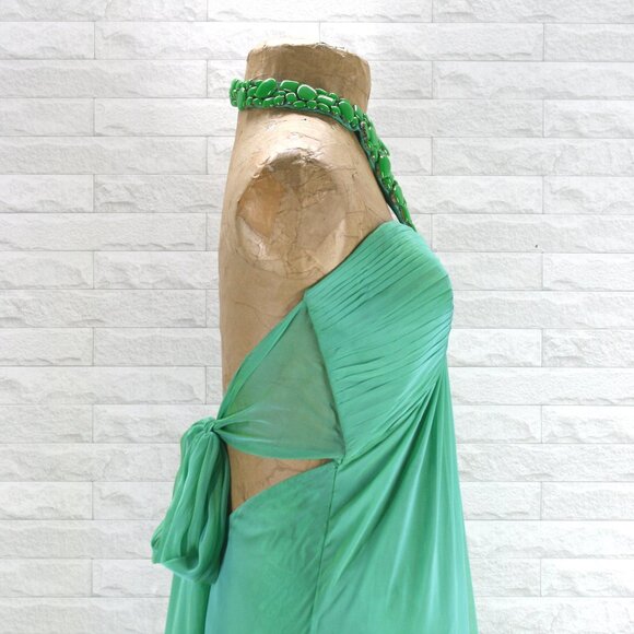 ANAISS Gown Prom Formal Dress Irridescent Stone Choker Cut Out Halter Green 8 - Picture 3 of 15